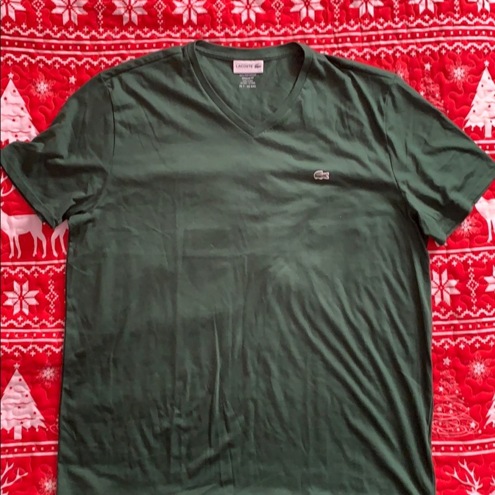 Lacoste v-neck t-shirt green xxl SZ 7 nwot